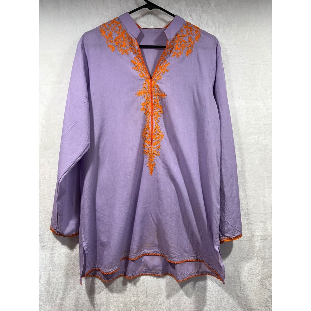 Pom Pom Deepak Perwani Purple‎ Orange Embroidered Tunic Top Cotton Large
